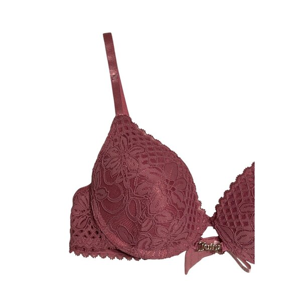 Juicy Couture 34C Pink Lace Push-Up Bra Adj Straps Sweetheart Charm Accent - Picture 6 of 16